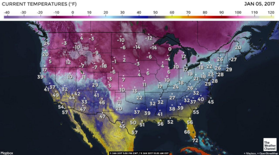 Sub-zero temperatures throughout the Northern Plains